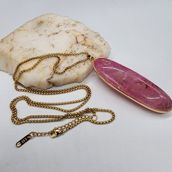 Johnny Was Nugget Agate Large Chunky Stone 14K Gold Plated Chain - Picture 10 of 17